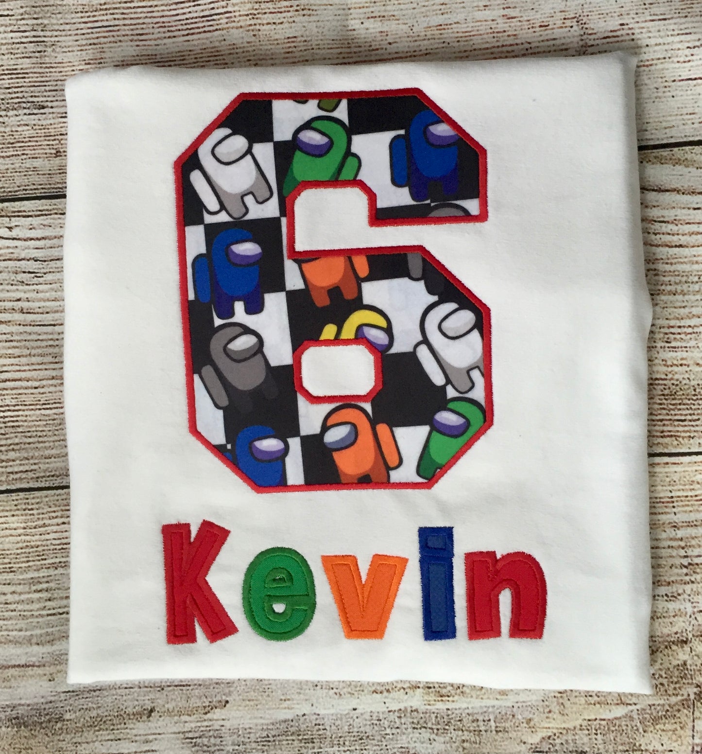 Inspired AmongUs Personalized Embroidered Birthday Boy T-Shirt, Custom Personalized AmongUs Birthday T-Shirt For Boys.