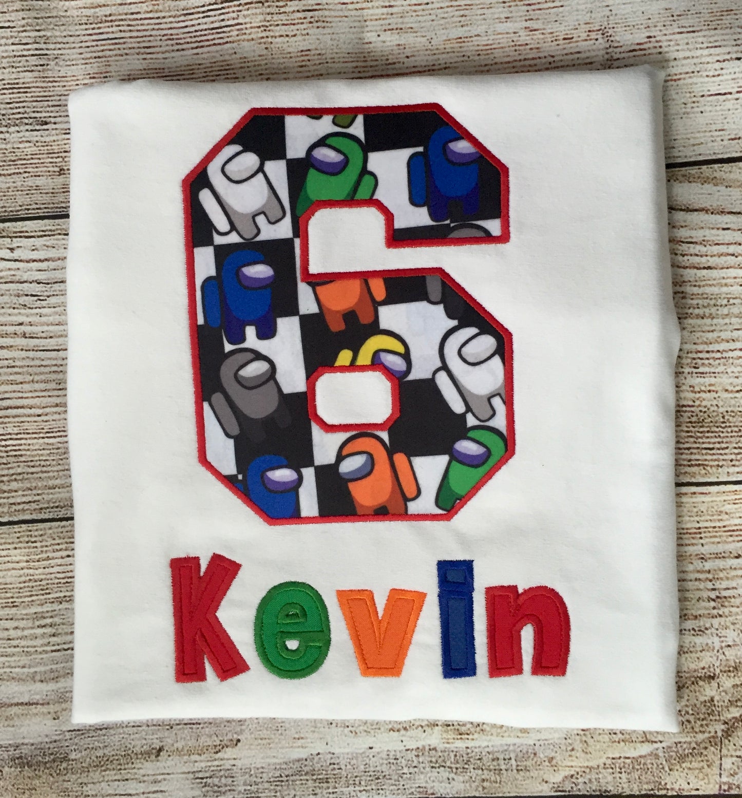 Inspired AmongUs Personalized Embroidered Birthday Boy T-Shirt, Custom Personalized AmongUs Birthday T-Shirt For Boys.