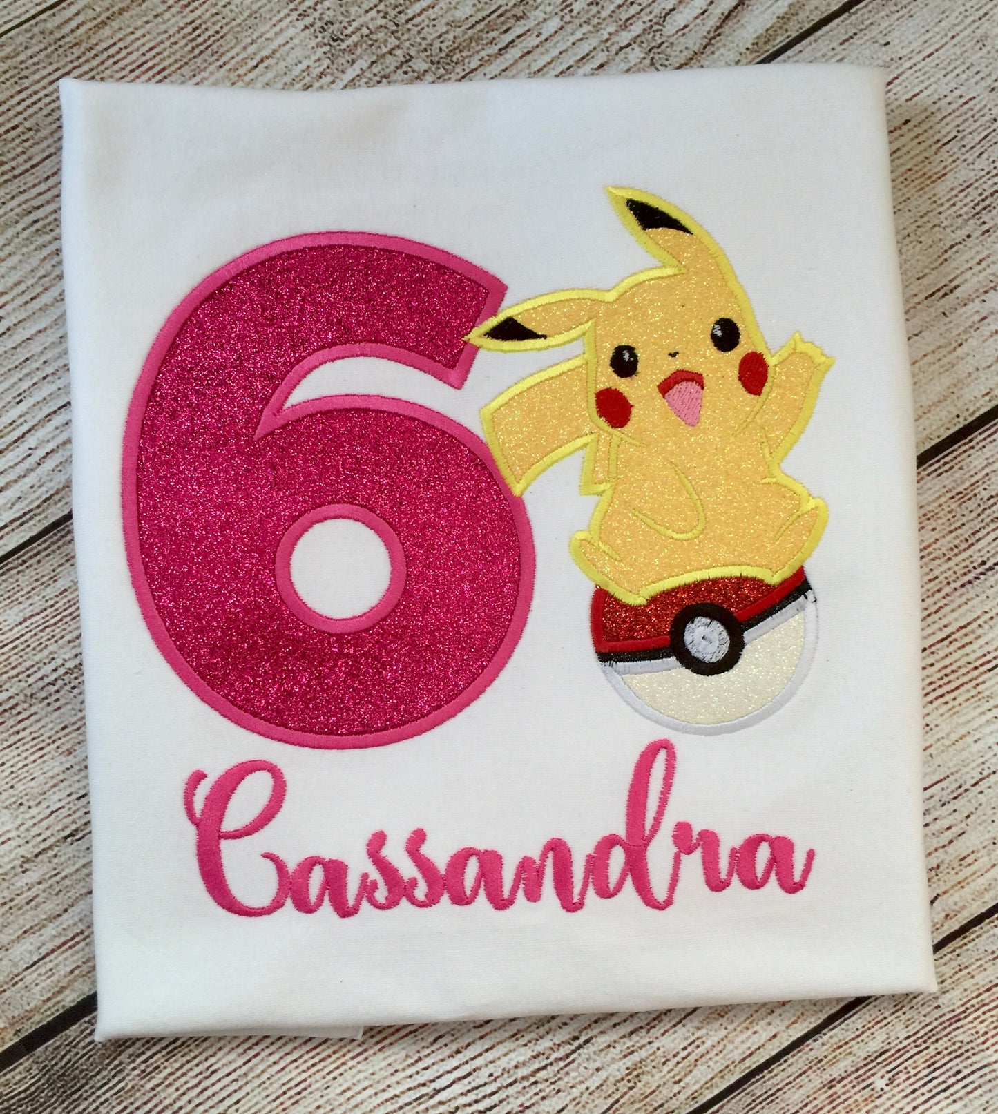 Embroidered Birthday Girl T-Shirt Pokemon Pikachu Custom Embroidered Birthday Girl T-Shirt.