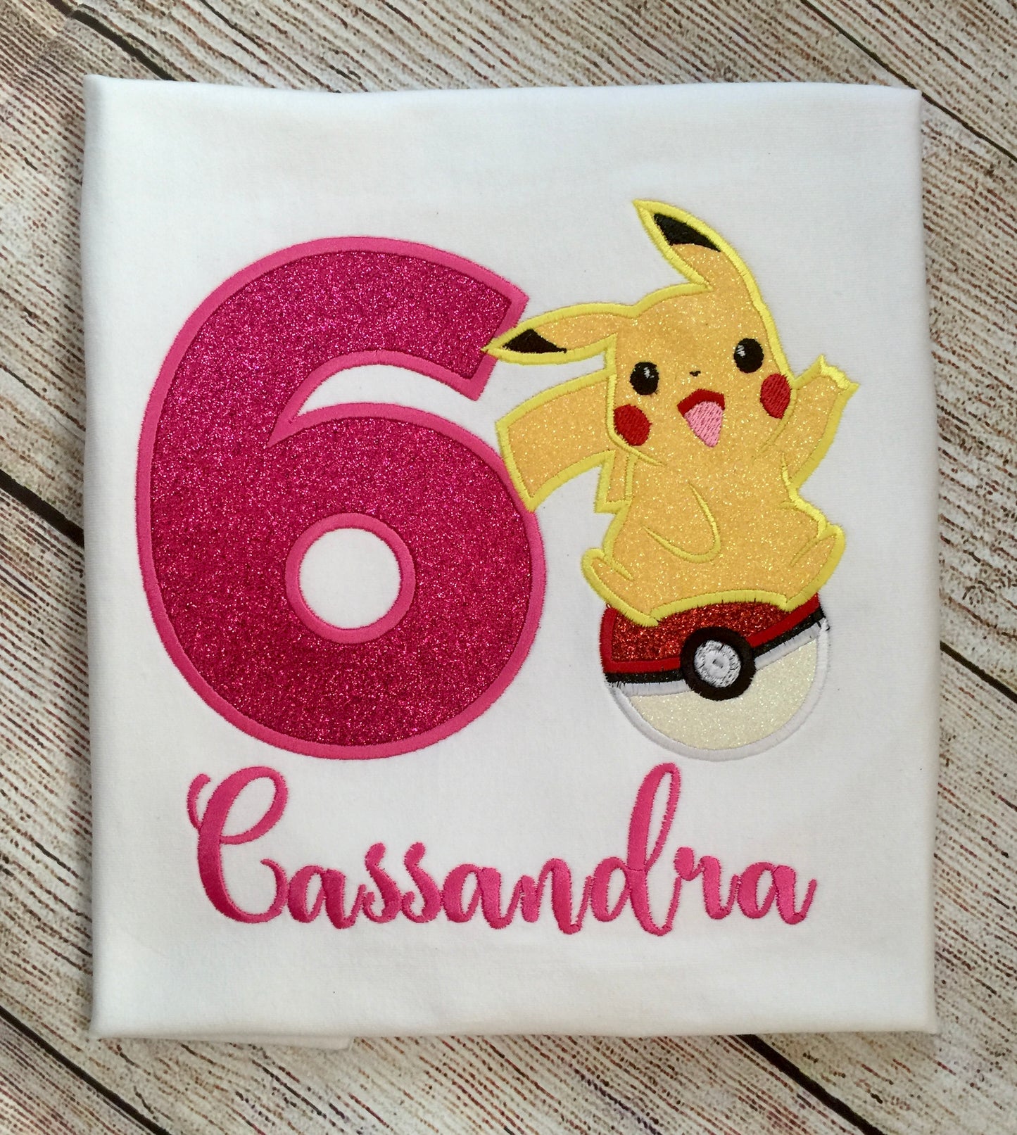 Embroidered Birthday Girl T-Shirt Pokemon Pikachu Custom Embroidered Birthday Girl T-Shirt.