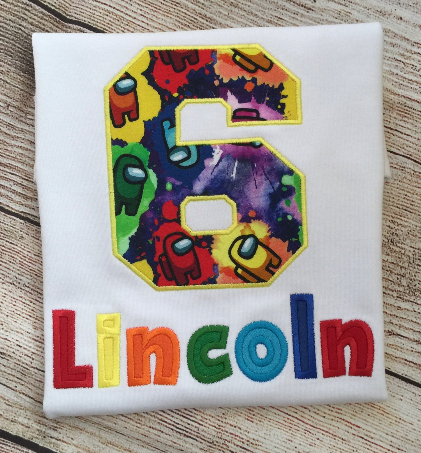Inspired AmongUs Personalized Embroidered Birthday Boy T-Shirt, Custom Personalized AmongUs Birthday T-Shirt For Boys.