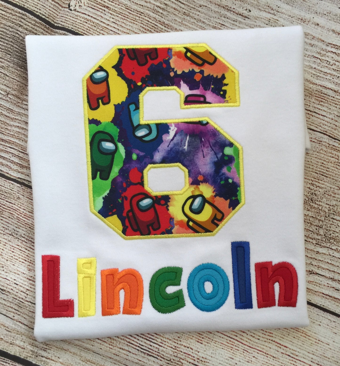 Inspired AmongUs Personalized Embroidered Birthday Boy T-Shirt, Custom Personalized AmongUs Birthday T-Shirt For Boys.