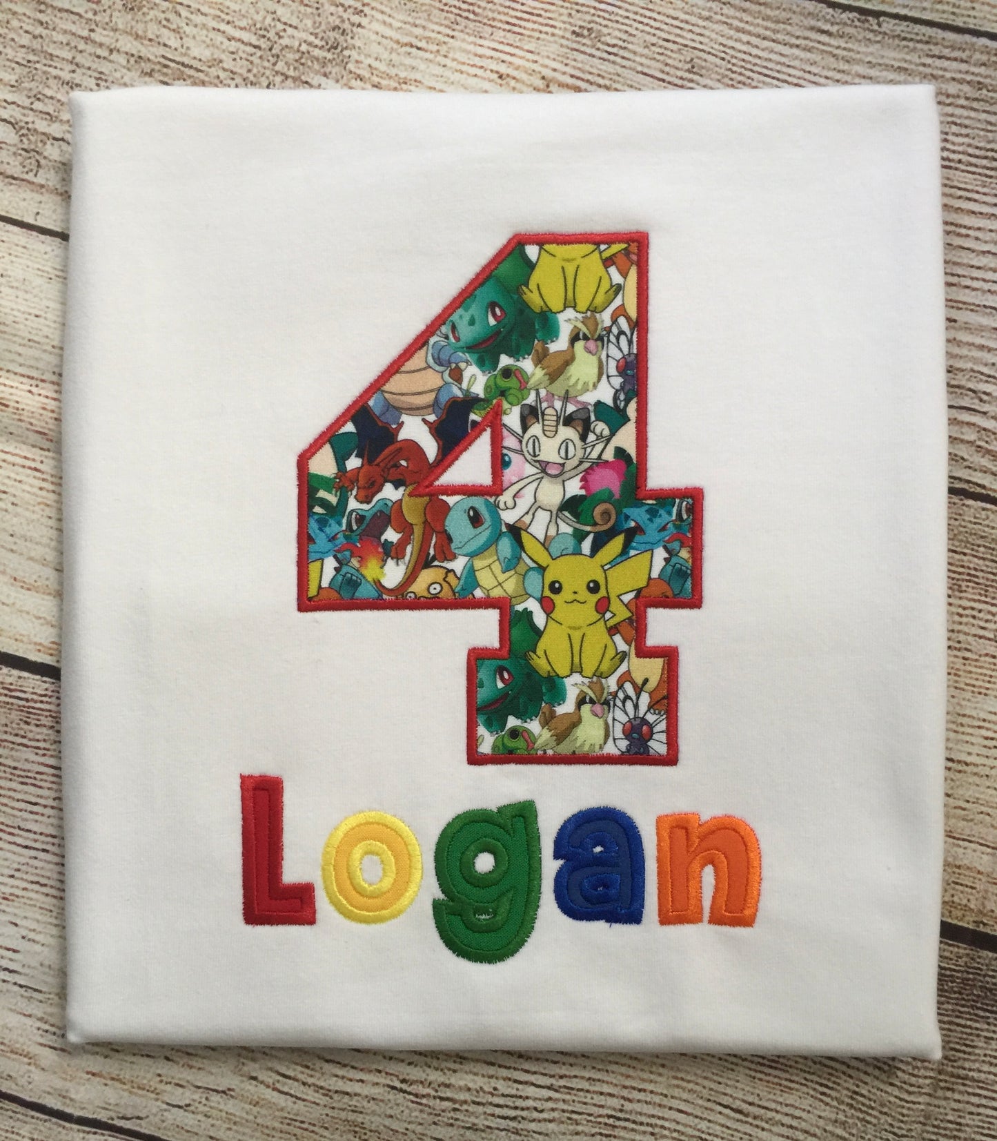 Embroidered Birthday Boy T-Shirt Pokemon Custom Embroidered Pokemon Birthday Boy T-shirt