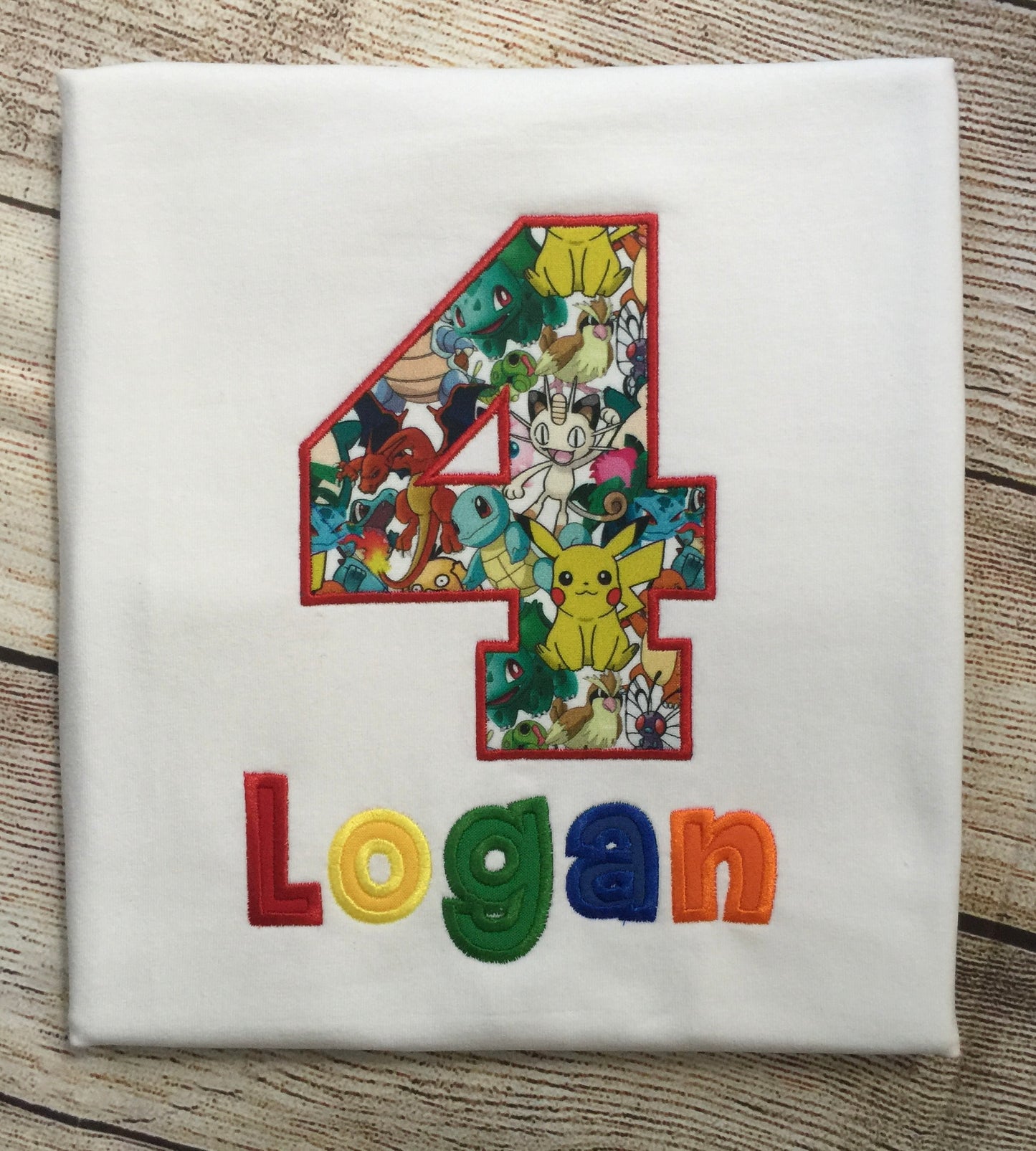 Embroidered Birthday Boy T-Shirt Pokemon Custom Embroidered Pokemon Birthday Boy T-shirt