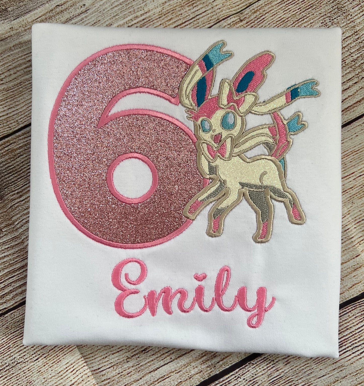 Embroidered Birthday Girl T-Shirt Pokemon Sylveon Custom Embroidered Birthday Girl T-Shirt.