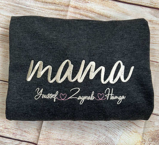 Mama Embroidered Sweatshirt / Hoodie, Custom Mama Shirt With Kids Names,Pregnancy Reveal Sweatshirt / Hoodie Gift For New Mom, Mother's Day Gift