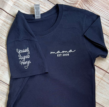 mama Embroidered Short Sleeve T-shirt, Custom mama Shirt With Kids Names, On Ladies T-shirt Style, mama Est T-shirt , Gift For New mama, Mother's Day Gift
