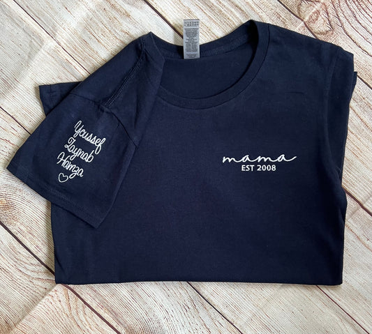 mama Embroidered Short Sleeve T-shirt, Custom mama Shirt With Kids Names, On Adult Unisex Style T-Shirt, mama Est T-shirt , Gift For New mama, Mother's Day Gift