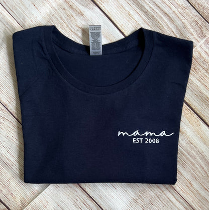 mama Embroidered Short Sleeve T-shirt, Custom mama Shirt With Kids Names, On Adult Unisex Style T-Shirt, mama Est T-shirt , Gift For New mama, Mother's Day Gift