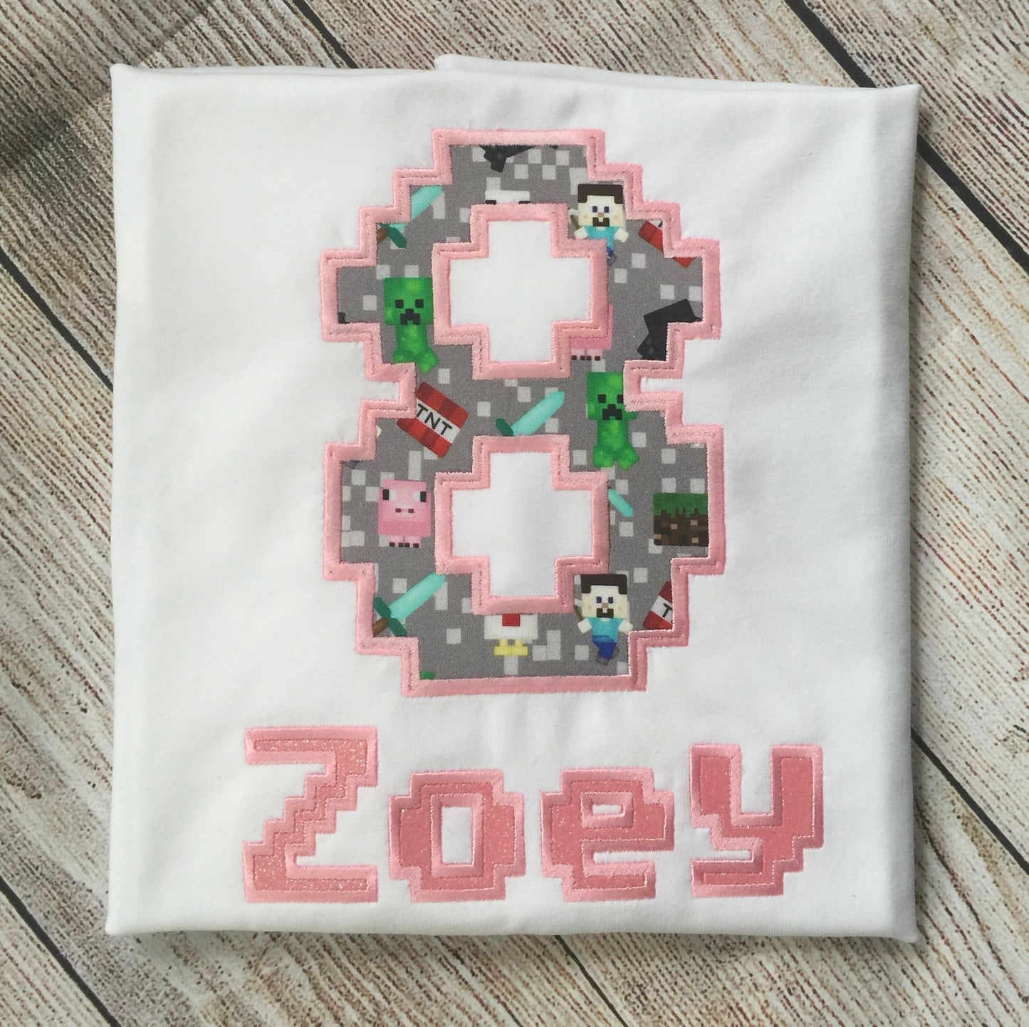 Embroidered Birthday Inspired Minecraft Girl T-Shirt,  Custom Personalized Inspired Minecraft Birthday girls T-Shirt.