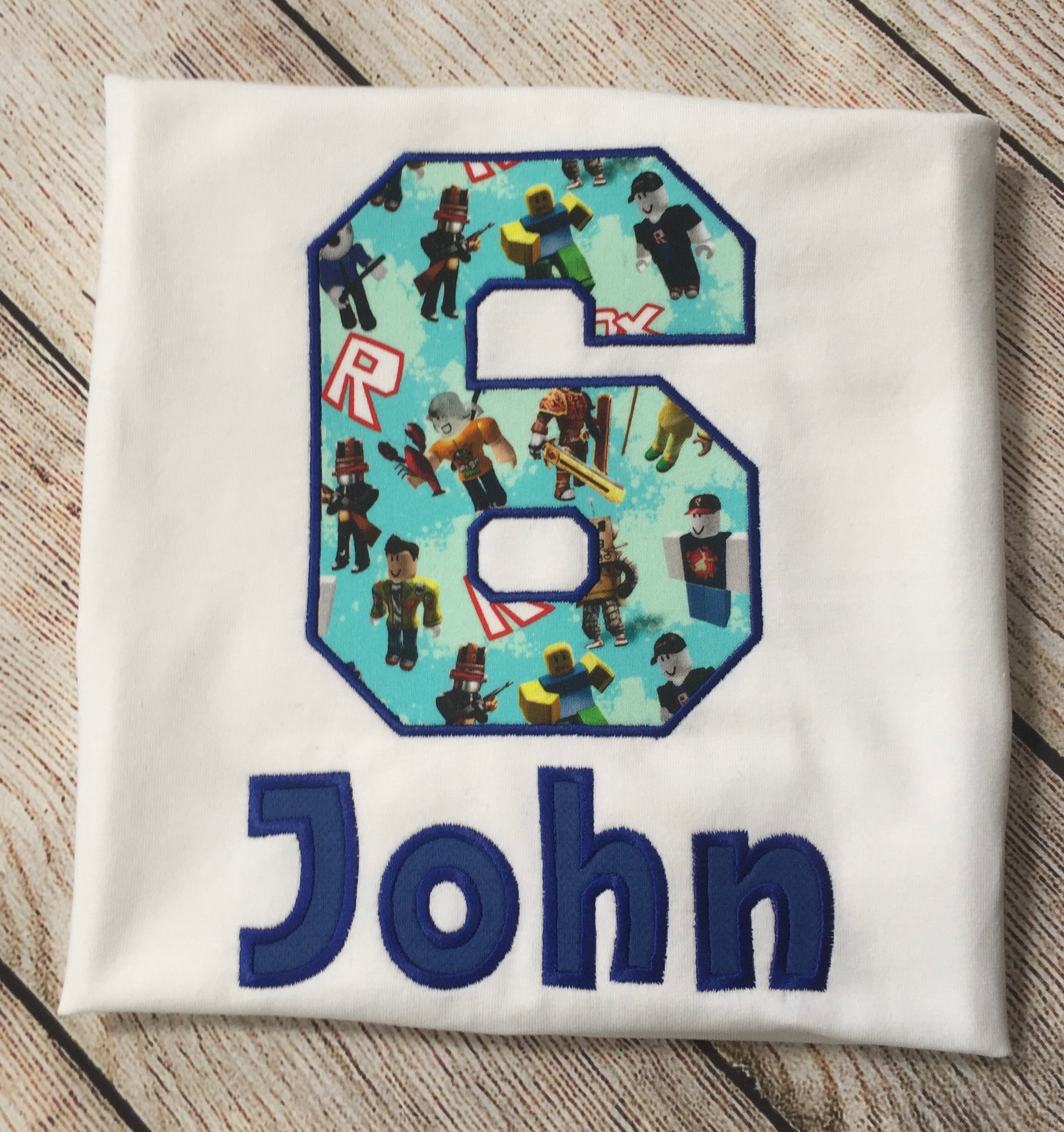 Personalized Embroidered Birthday Roblox Boy T-Shirt, Custom