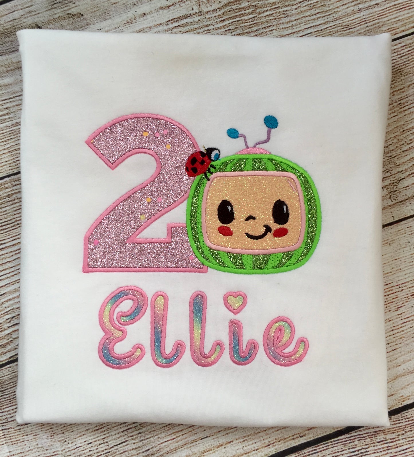 Personalized Cocomelon , Embroidered Birthday Girl T-Shirt/Bodysuit  Custom Embroidered  cocomelon Birthday Girl T-shirt /Bodysuit.