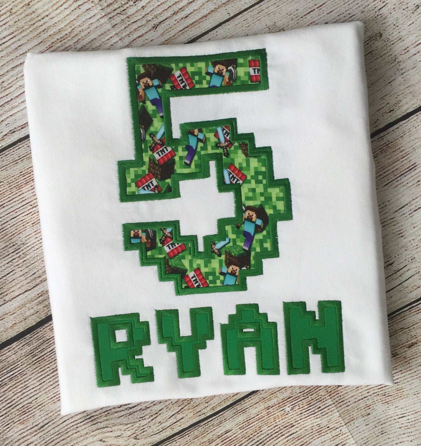 Personalized Embroidered Birthday Inspired Minecraft Boy T-Shirt,  Custom Personalized Minecraft Birthday T-Shirt For Boys.