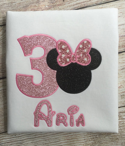 Personalized Minnie Mouse Embroidered Girl Birthday T-Shirt/Bodysuit  Custom Embroidered Birthday  Minnie Mouse Girl T-shirt /Bodysuit.