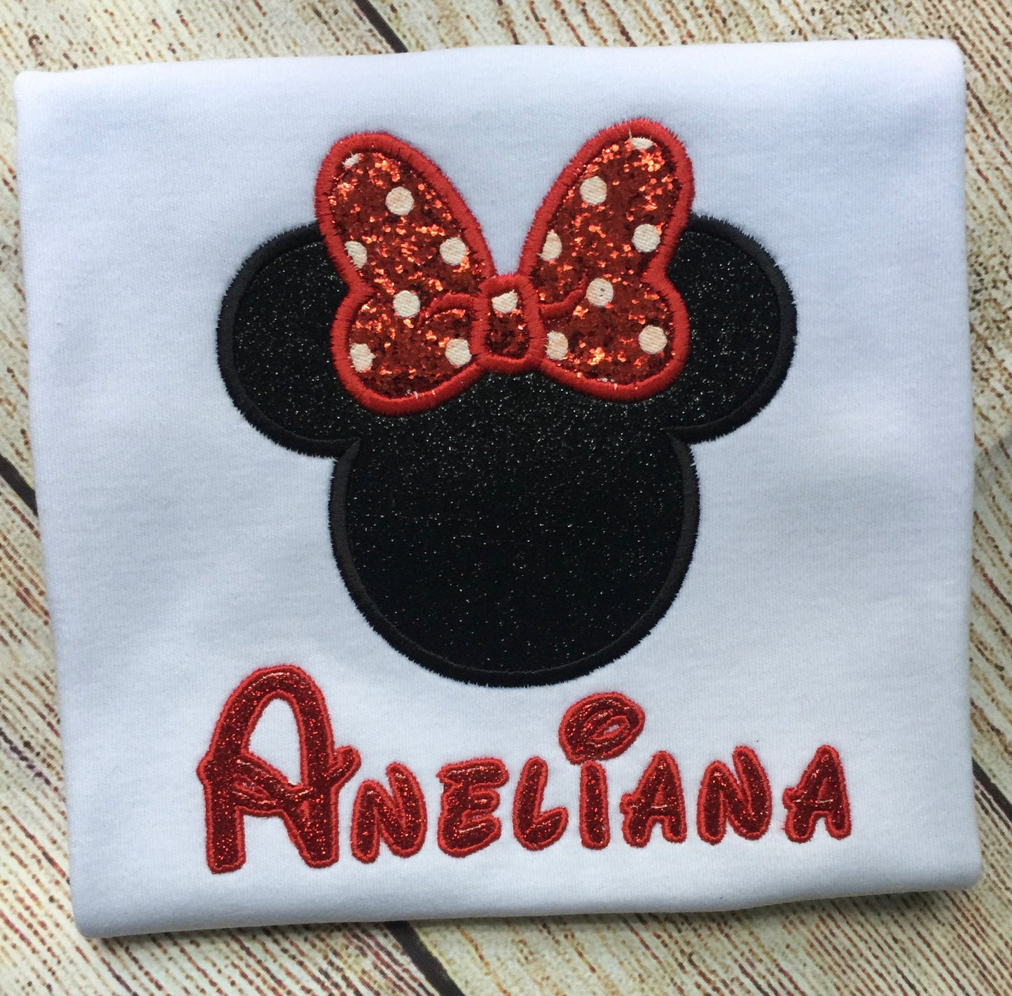 Personalized Minnie Mouse   Embroidered Girl T-Shirt/Bodysuit  Custom Embroidered  Minnie Mouse Girl T-shirt /Bodysuit, Glittered name.
