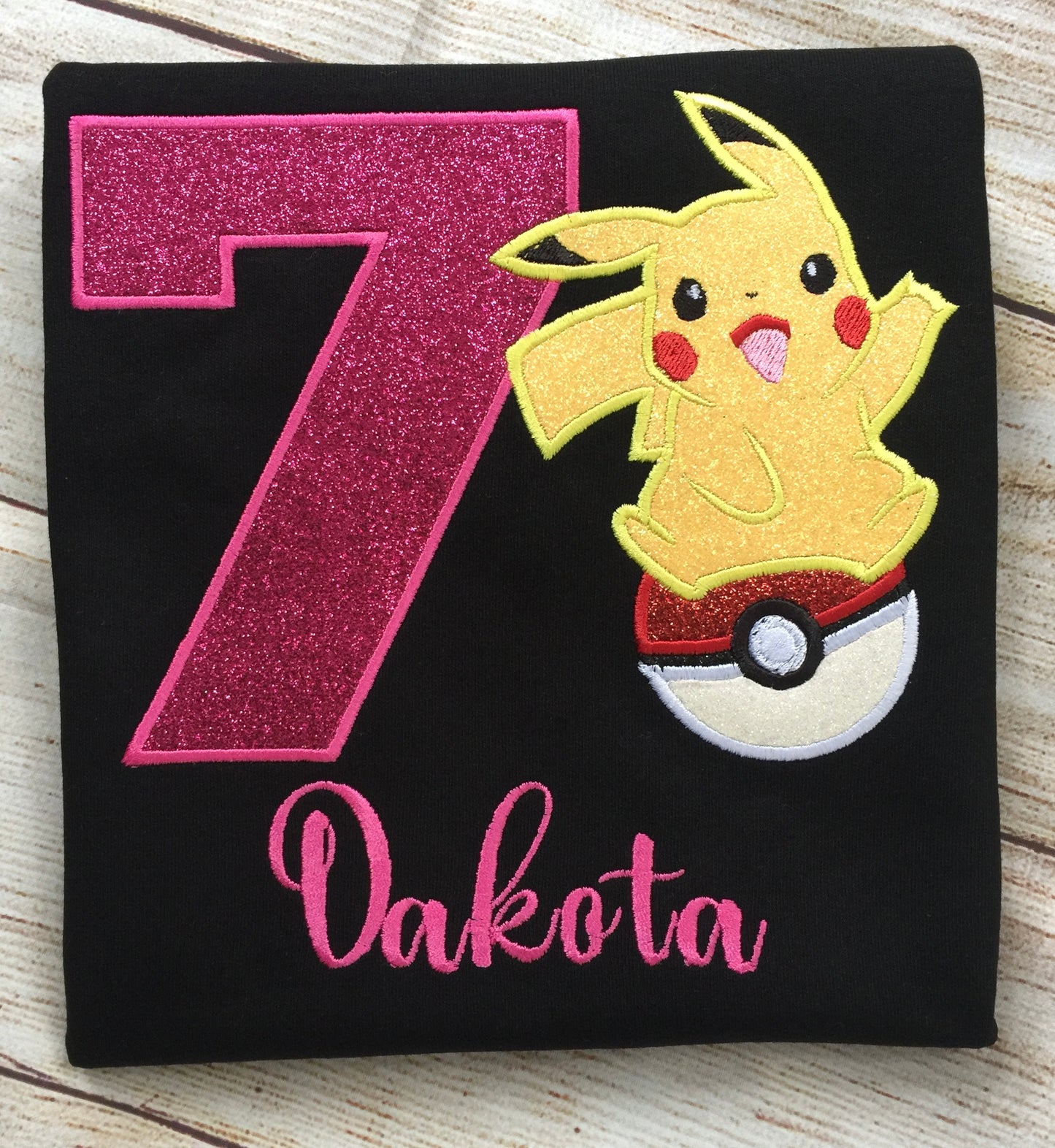 Embroidered Birthday  Girl T-Shirt Pokemon Pikachu Custom Embroidered Birthday Girl T-Shirt.