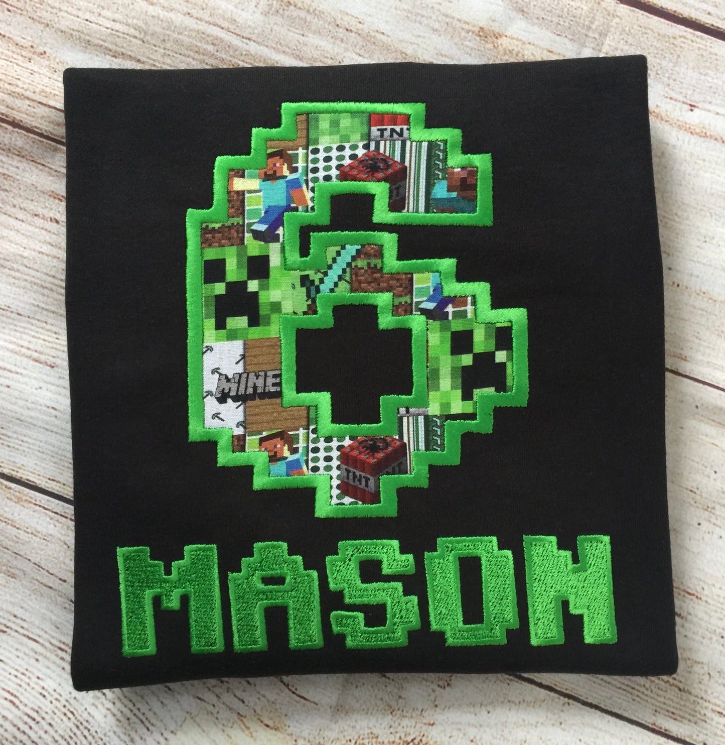 Personalized Embroidered Birthday Inspired Minecraft Boy T-Shirt,  Custom Personalized Minecraft Birthday T-Shirt For Boys.