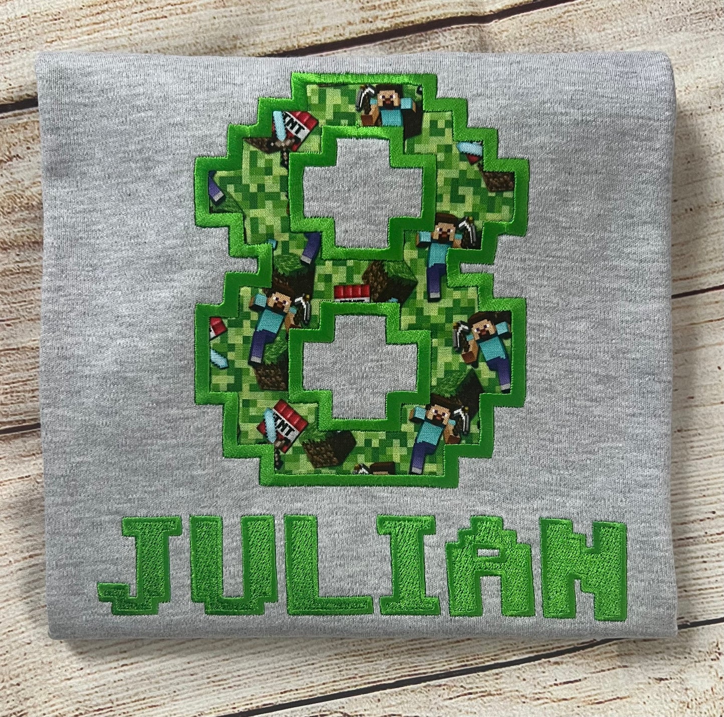 Personalized Embroidered Birthday Inspired Minecraft Boy T-Shirt,  Custom Personalized Minecraft Birthday T-Shirt For Boys.