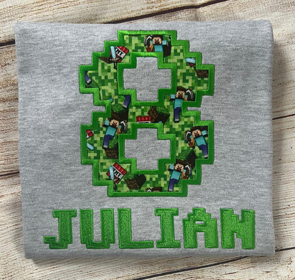 Personalized Embroidered Birthday Inspired Minecraft Boy T-Shirt,  Custom Personalized Minecraft Birthday T-Shirt For Boys.