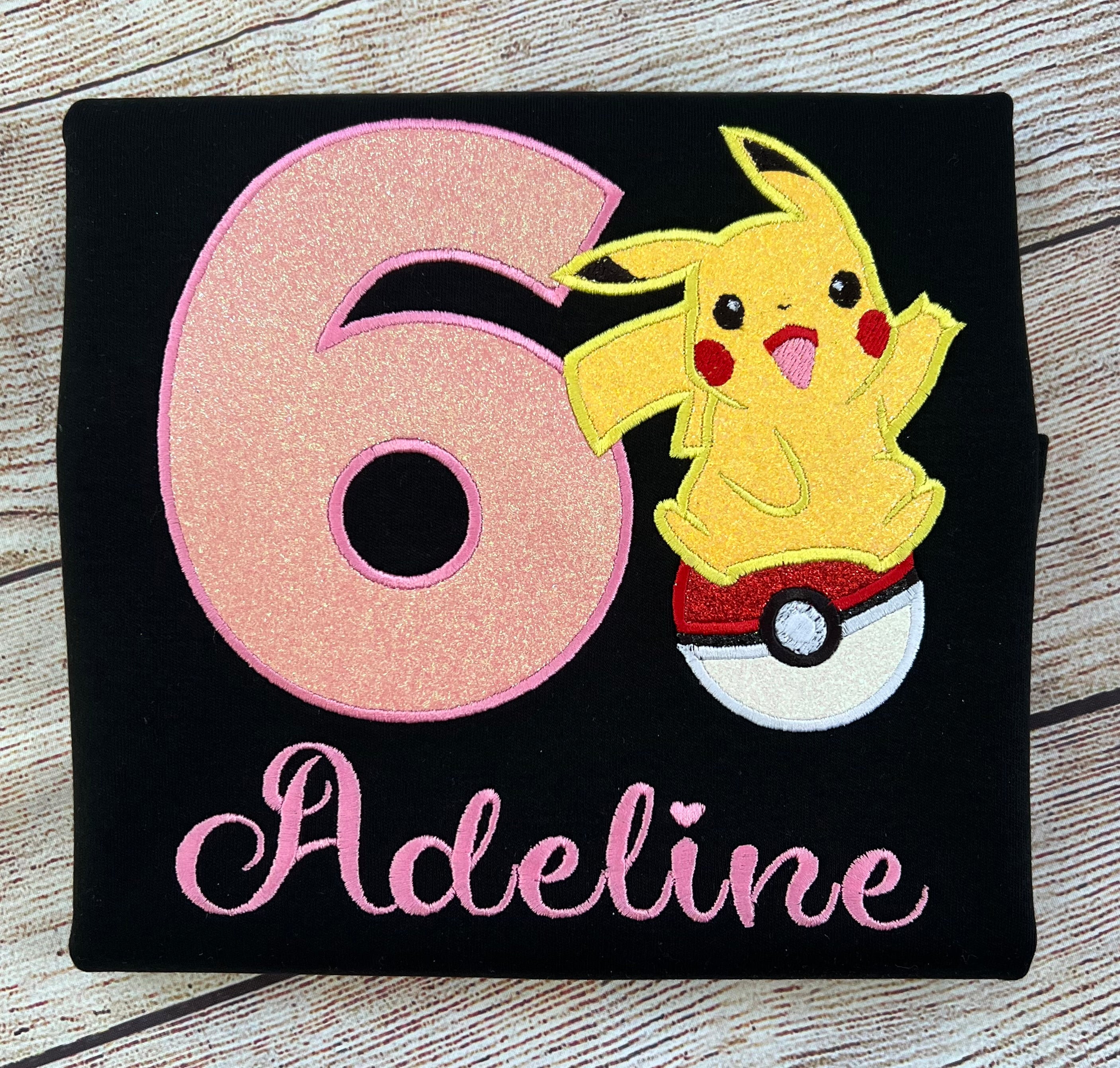 Embroidered Birthday Girl T-Shirt Pokemon Pikachu Custom Birthday purchases Girl T-shirt