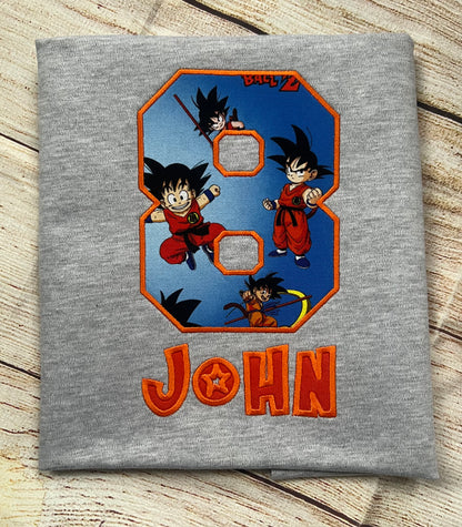 Personalized Embroidered Birthday Inspired Anime cartoon Boy T-Shirt,  Custom Personalized Dragon Birthday T-Shirt For Boys.