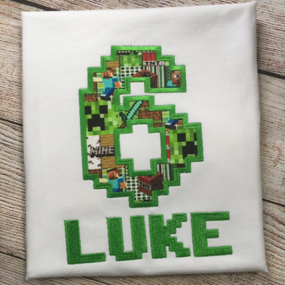 Embroidered Birthday video game T-Shirt, Custom Personalized Birthday T-Shirt For Boys